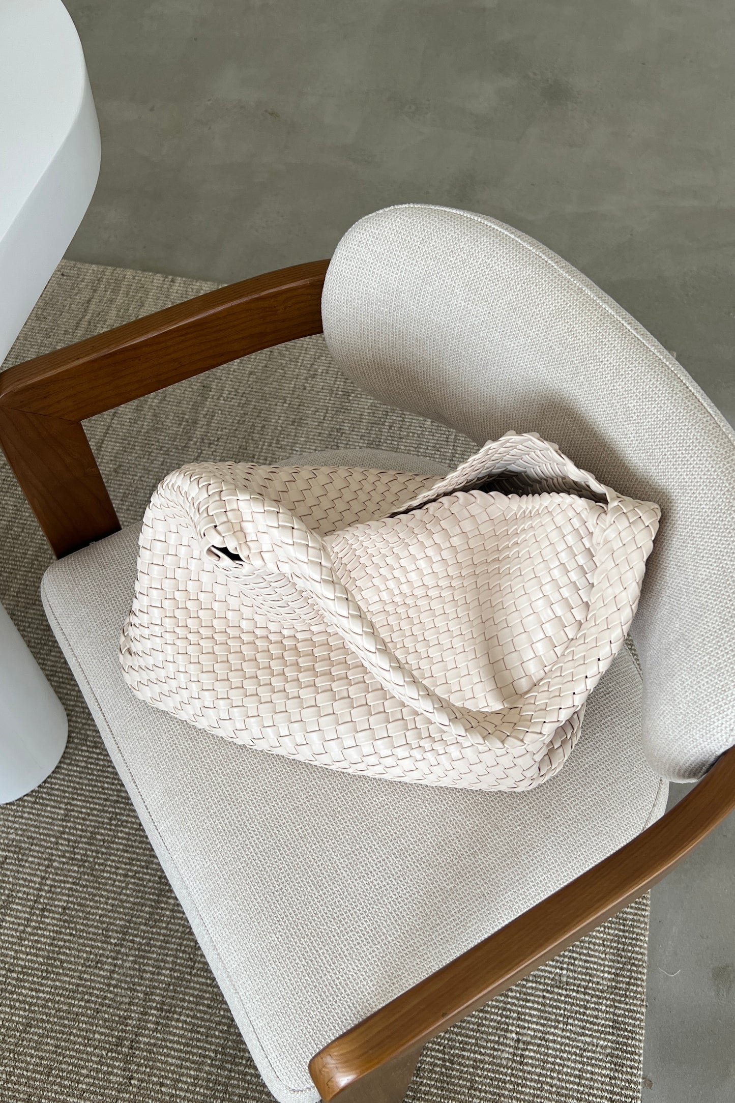 Cream Woven Shoulder Bag