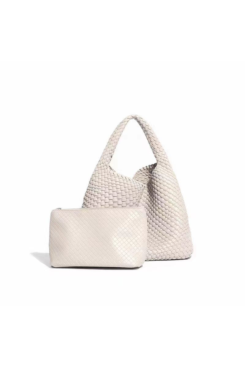 Cream Woven Shoulder Bag